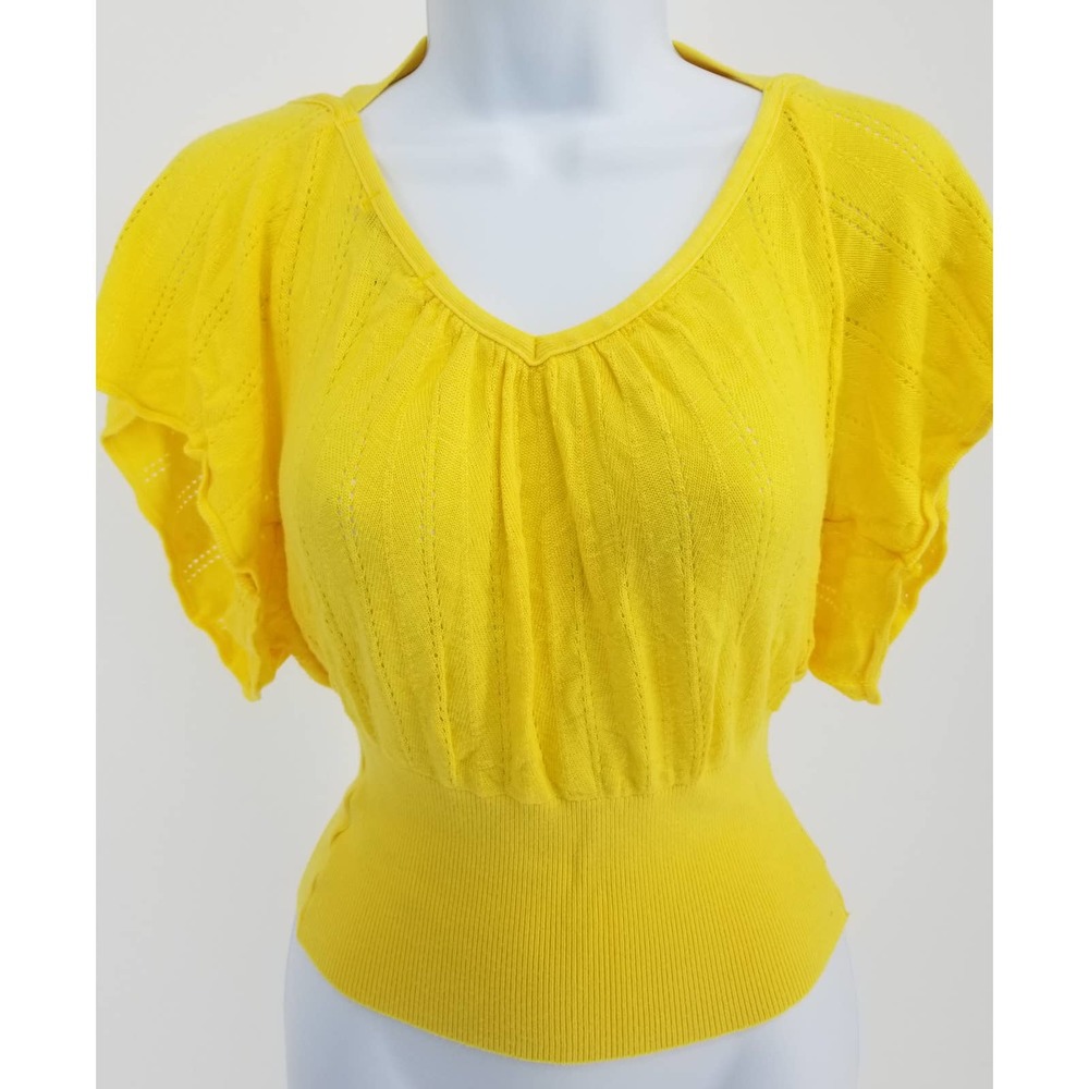 Twenty One Knit Butterfly Sleeve Top Yellow Small